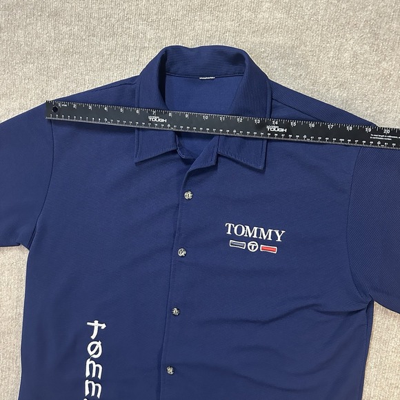 Tommy Hilfiger Bowling Shirt Mens Large Navy Blue Button Up Embroidered Logo - Picture 5 of 11